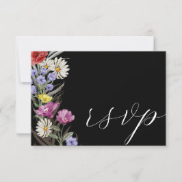 Boho Watercolor Flor salvaje y Boda Negra RSVP