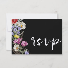 Boho Watercolor Flor salvaje y Boda Negra RSVP