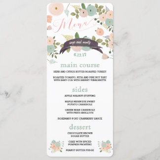 Boho Watercolor Floral Boda Menús de cena