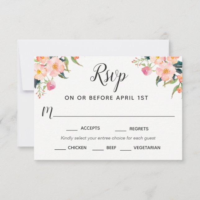Boho Watercolor Floral RSVP con selecciones Entree (Anverso)