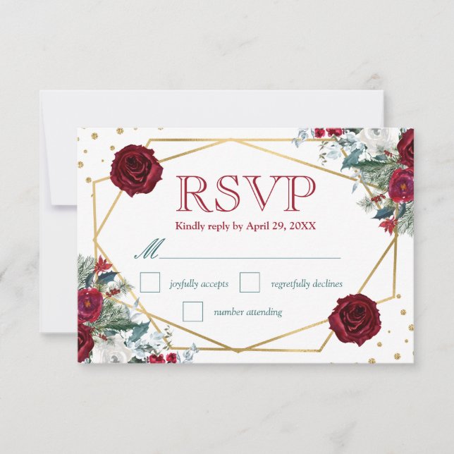 Boho Watercolor Flores de Invierno Boda Tarjeta RS (Anverso)