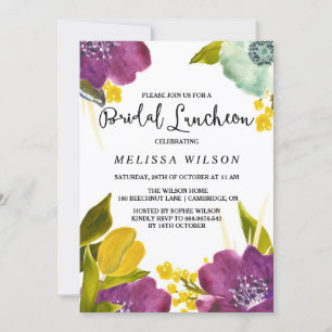 Boho Watercolor Flowers Bridal Luncheon Invitación