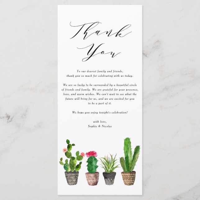 Boho Watercolor Succulens Boda Gracias Tarjeta (Anverso)