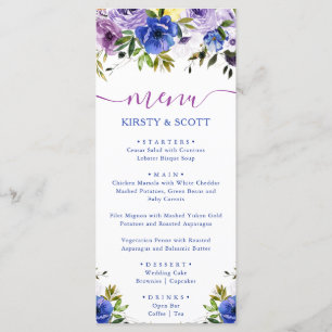 Boho Watercolor Summer Flowers Menú Boda