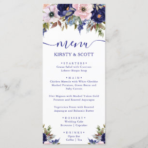 Boho Watercolor Winter Flowers Menú Boda