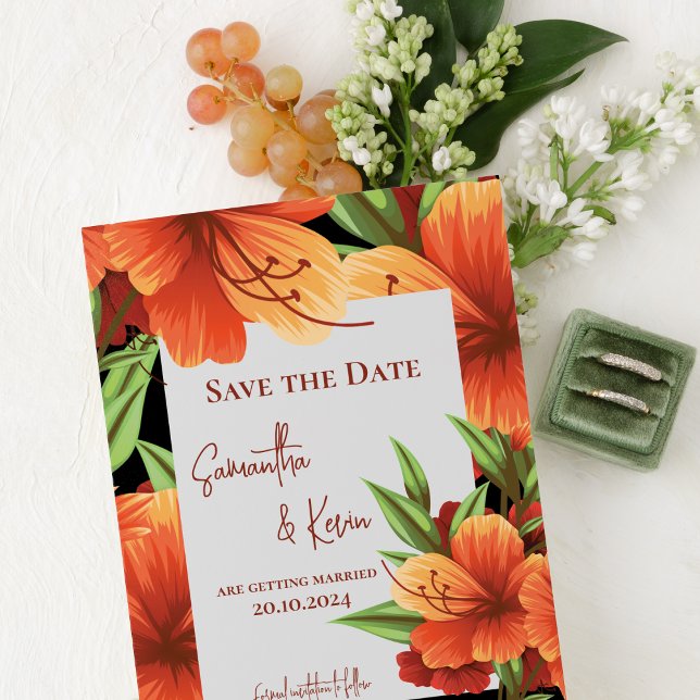 Boho Wedding Floral Rústico naranja Salva La Fecha (Pretty Orange Floral Wedding Save The Date Invitation)
