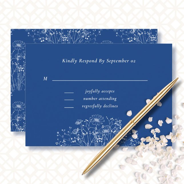 Boho Wedding Royal Blue White Wildflower RSVP (Subido por el creador)