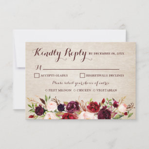 Boho Wedding RSVP de Borgoña Rojo Floral