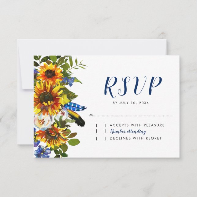 Boho Wedding RSVP de la Marina Rusa Sunflower (Anverso)