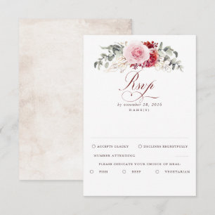 Boho Wedding RSVP de la oliga roja de Borgoña