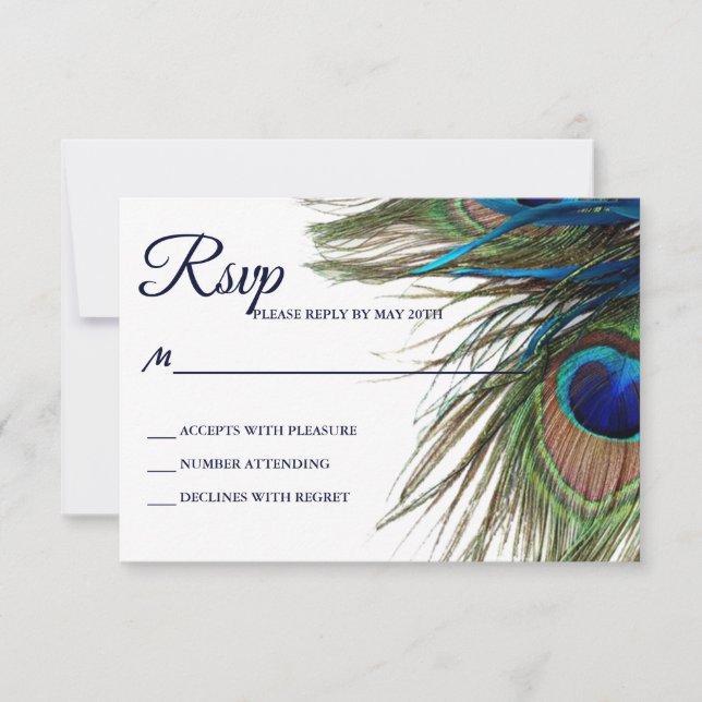 Boho Wedding RSVP de la pluma turquesa de la marin (Anverso)