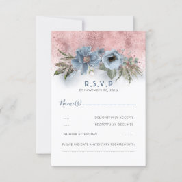Boho Wedding RSVP Purpurina de oro azul y Rosa
