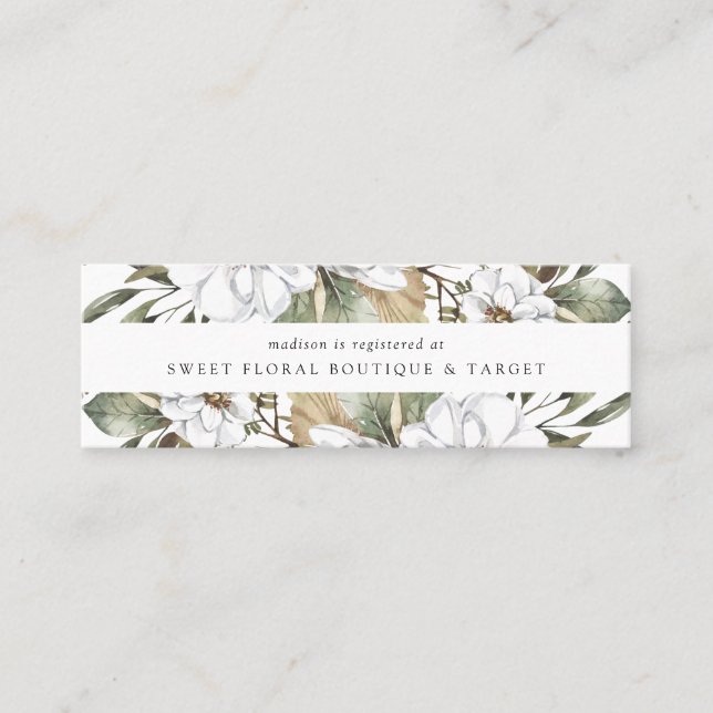 Boho White Floral Bridal Registry Insertar tarjeta (Anverso)
