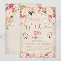 Boho Wild One Birday Invitación Watercolor Boho