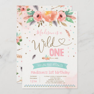 Boho Wild One Birday Invitación Watercolor Boho