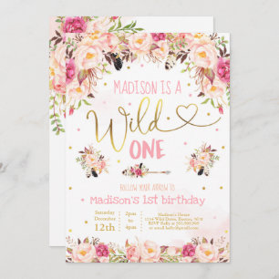 Boho Wild One Birday Invitación Watercolor Boho
