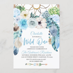Boho Wild One Dreamcatcher Invitación a cumpleaños