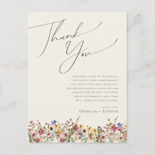 Boho Wildflower Beige Meadow Table Gracias tarjeta