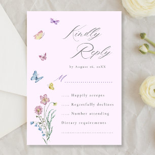 Boho Wildflower Butterfly Boda Purple RSVP Card