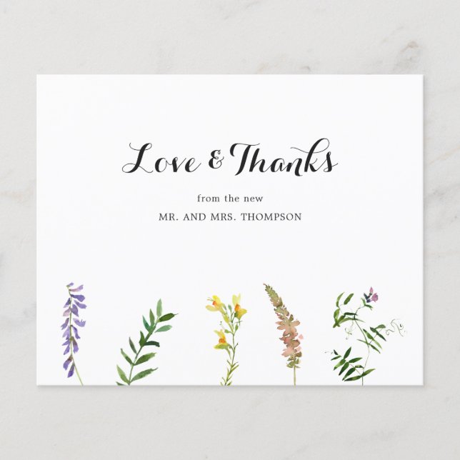 Boho Wildflower Presupuesto Boda Gracias Tarjeta (Anverso)