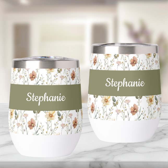 Boho Wildflower Watercolor Monogram Name Thermal (Subido por el creador)