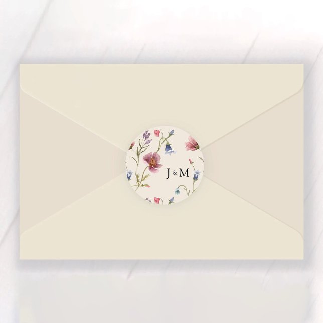 Boho Wildflowers Boda Classic Round Pegatina (Subido por el creador)