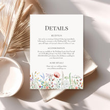 Boho Wildflowers Boda Detalles Tarjeta de Gabinete