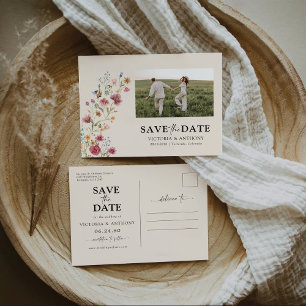 Boho Wildflowers Guarde la Fecha con Tarjeta Posta