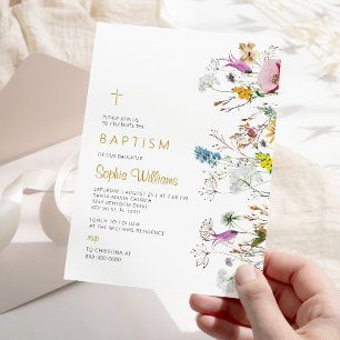 Boho Wildflowers Invitación al bautismo