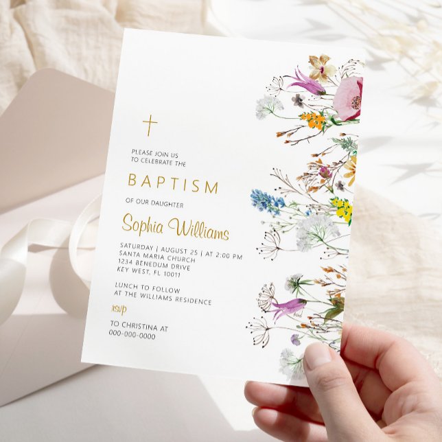 Boho Wildflowers Invitación al bautismo (Subido por el creador)
