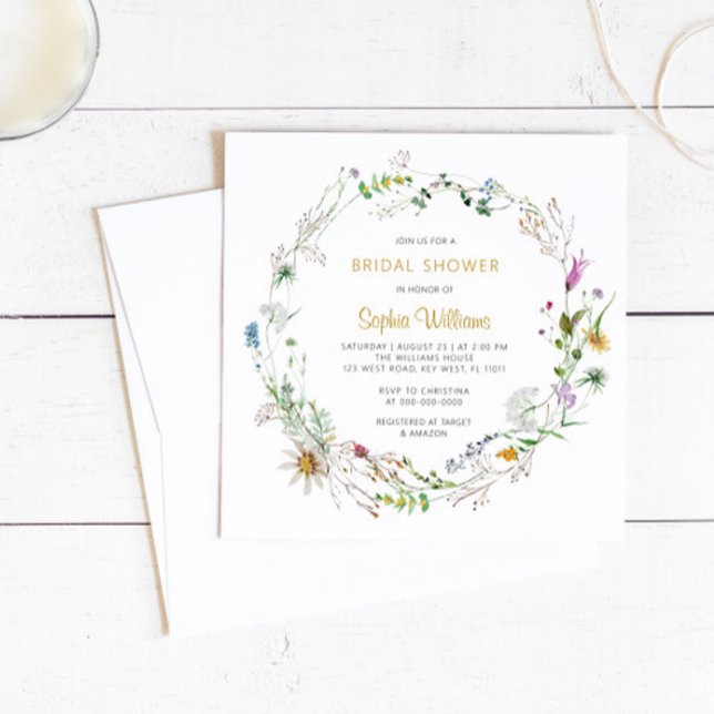 Boho Wildflowers Wreath Bridal Shower Invitación (Subido por el creador)