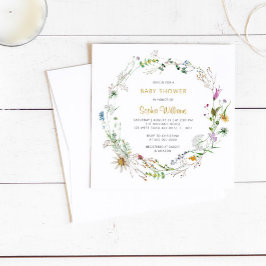 Boho Wildflowers Wreath Invitación de Baby Shower