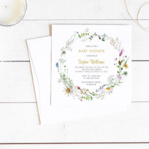 Boho Wildflowers Wreath Invitación de Baby Shower