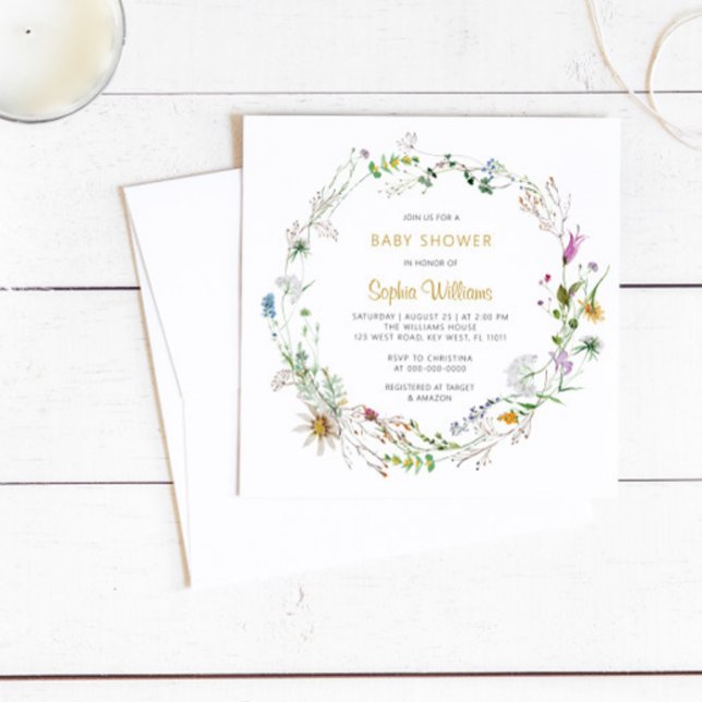 Boho Wildflowers Wreath Invitación de Baby Shower (Subido por el creador)