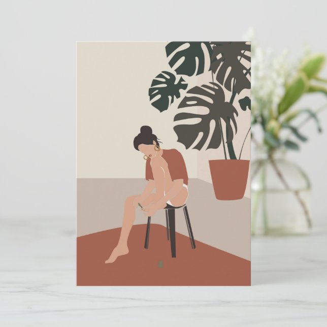 Boho Woman and Monstera Plants Moda de verano (Anverso de pie)