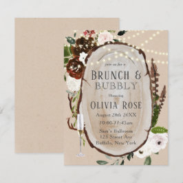 Boho Wood Slice Marsala Brunch & Bubbly Invitación