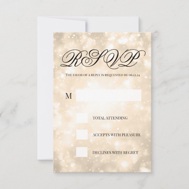 Bokeh de Champagne de oro Elegante Boda RSVP (Anverso)