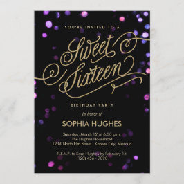 Bokeh Glam Faux Gold Sweet Dieciséis Invitaciones