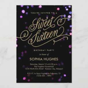 Bokeh Glam Faux Gold Sweet Dieciséis Invitaciones