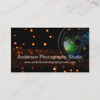 Bokeh y tarjeta de visita del fotógrafo del zoom