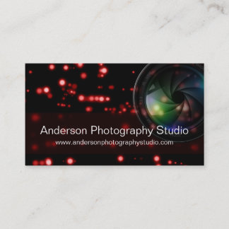 Bokeh y tarjeta de visita del fotógrafo del zoom