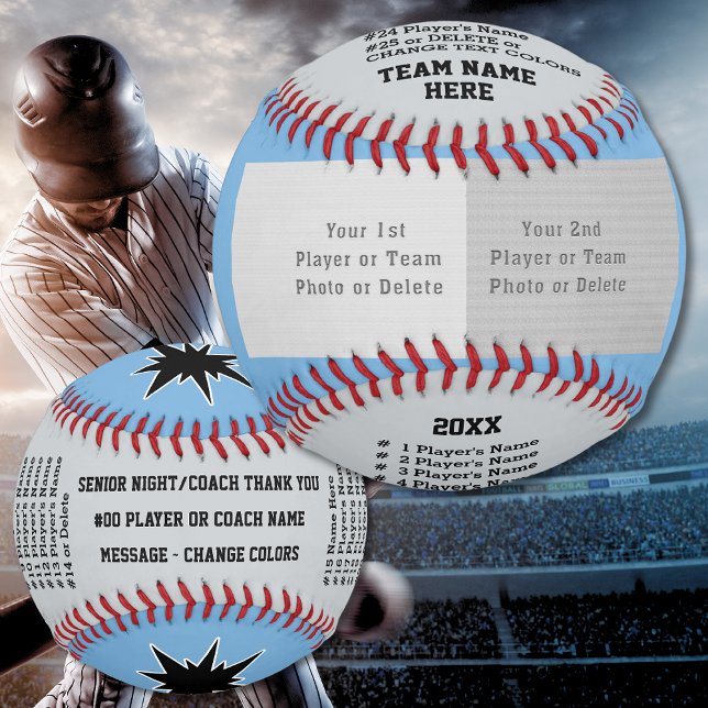 Bola de béisbol personalizado, para entrenadores,  (Carolina Blue, Gray, Black, Baseball Coach Thank You. Personalized, Baseball Senior night gift ideas)