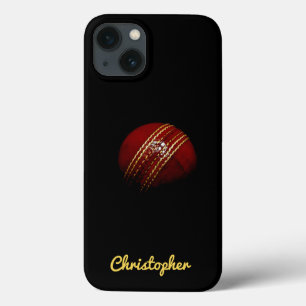 Bola de Cricket Rojo Editable con Funda de nombre