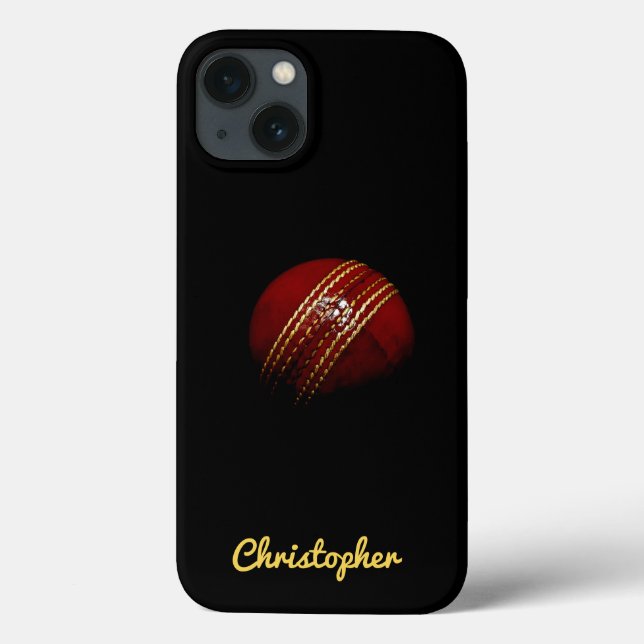 Bola de Cricket Rojo Editable con Funda de nombre  (Reverso)