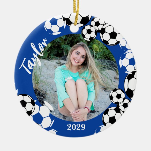 Bola de fútbol Ornamento cerámico Keepsake (Frente)