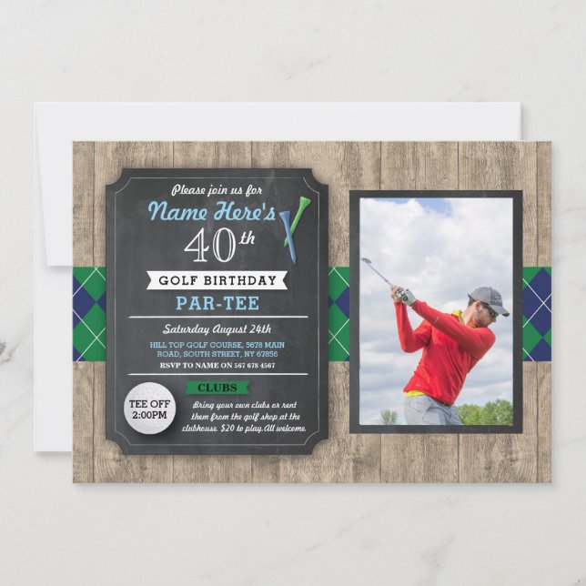 Bola de golf de la fiesta de cumpleaños Invitación (Anverso)