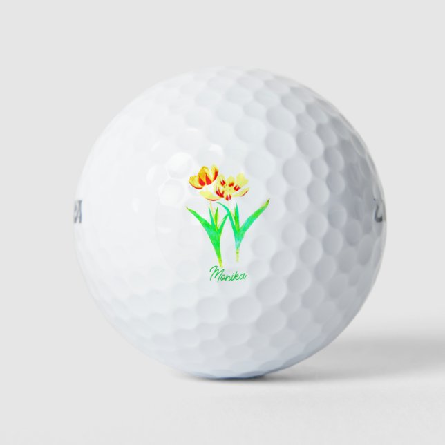 Bola de golf de tulipanes amarillos con texto (Anverso)