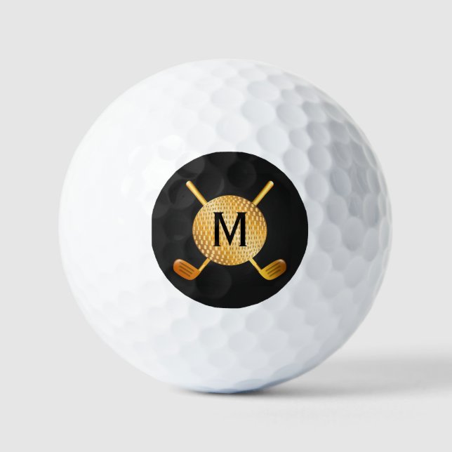 Bola de golf y clubes de oro monogramados (Anverso)