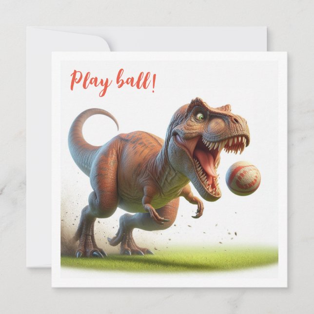 Bola de juego de dinosaurio, invitación al cumplea (Anverso)