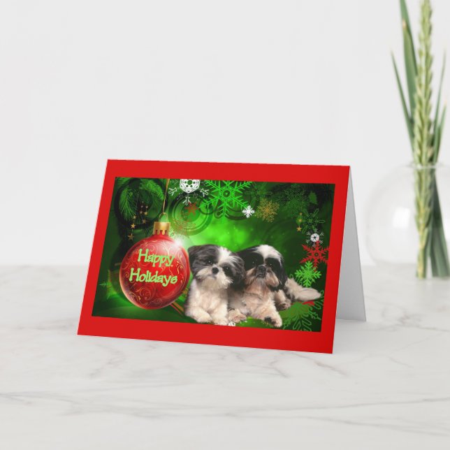 Bola de la tarjeta de Navidad de Shih Tzu buenas (Anverso)